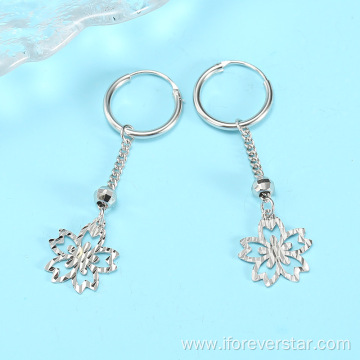 925 Sterling Silver Earrings Long Snowflake Dangle Earrings